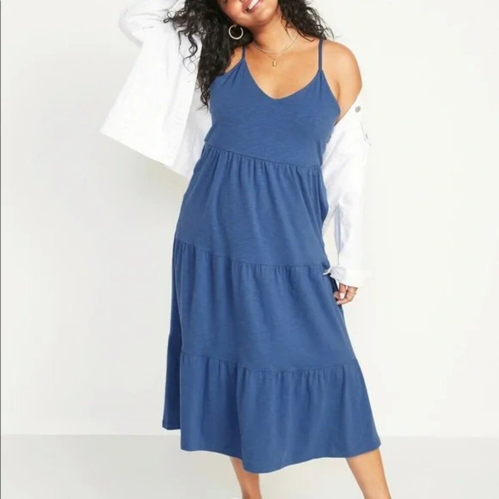 Tiered Slub-Knit Midi Cami Swing Dress New NWT